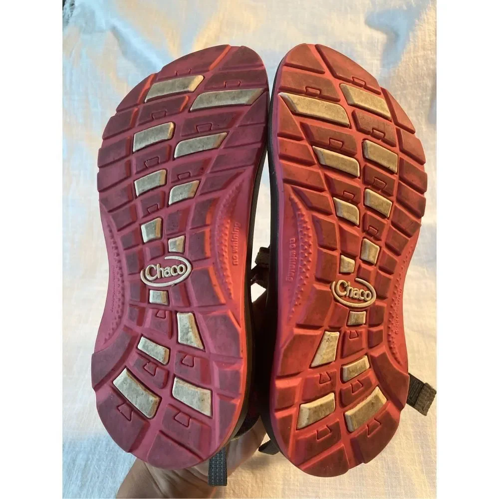 Chaco Kids Black Footbed Sandals with Multicolor Webbing and Pink Midsole